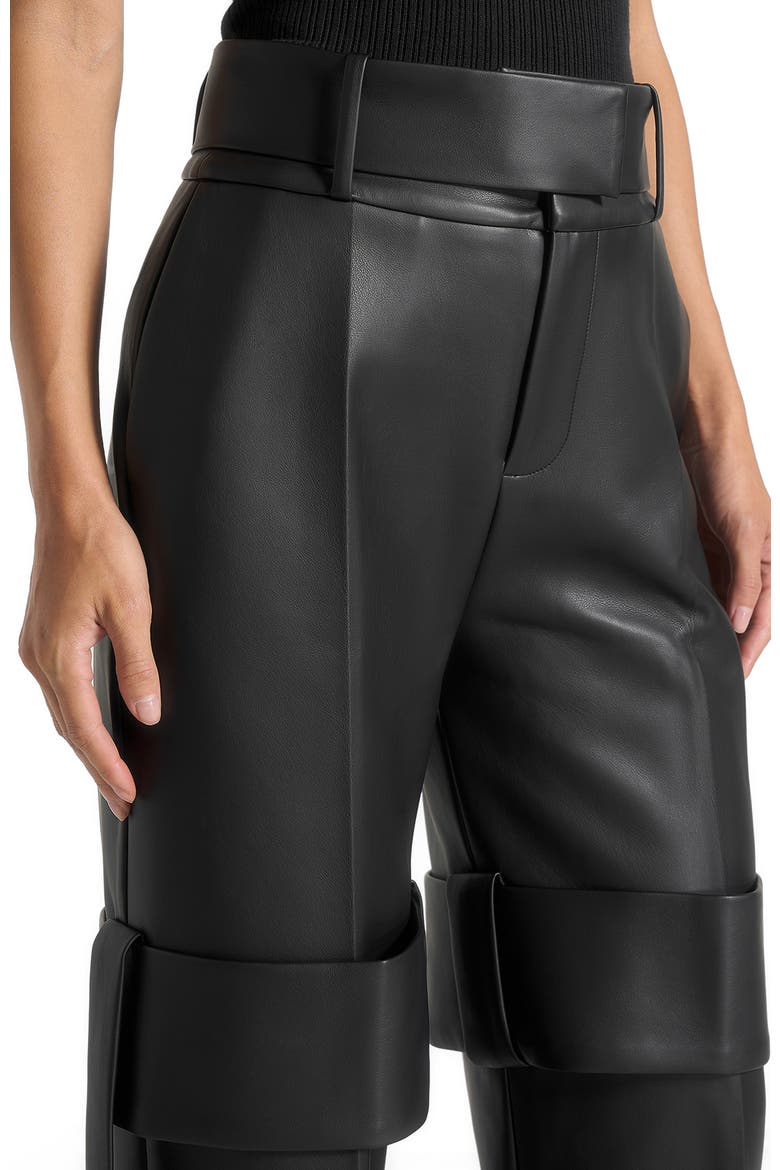 Isabelle Leather Belted Strap Detail Trousers, Alternate, color, Black