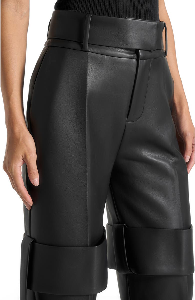 Manière De Voir Isabelle Leather Belted Strap Detail Trousers, Alternate, color, Black