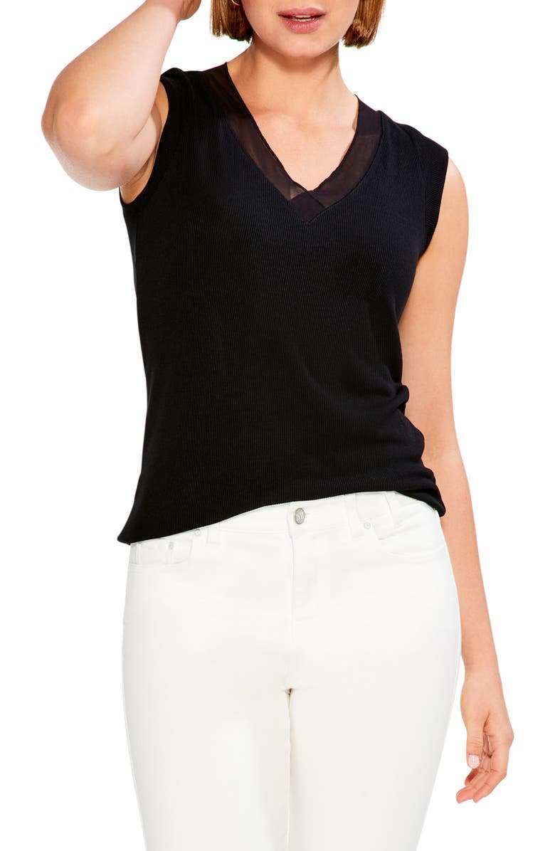 NIC+ZOE Draped Rib Mesh Trim Tank, Main, color,