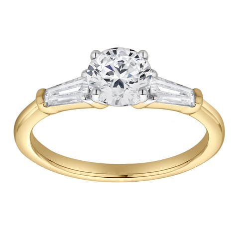 Nova 14K Gold Tapered Baguette & Round Cut Lab Grown Diamond Three Stone Ring - 1.48 ct