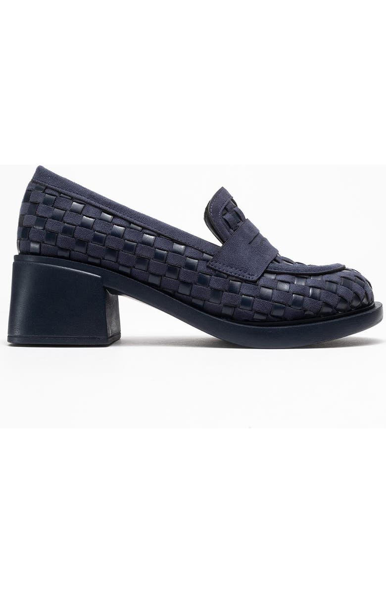 Prologue Shoes Marlon Woven Block Heel Loafer, Alternate, color, Navy Faux Leather