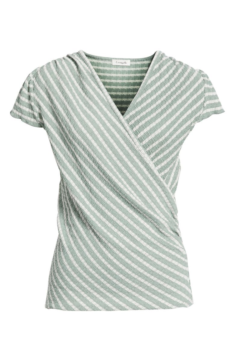 Loveappella Puckered Stripe Wrap Front Top, Alternate, color, Sage