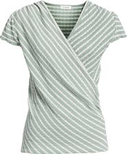 Loveappella Puckered Stripe Wrap Front Top