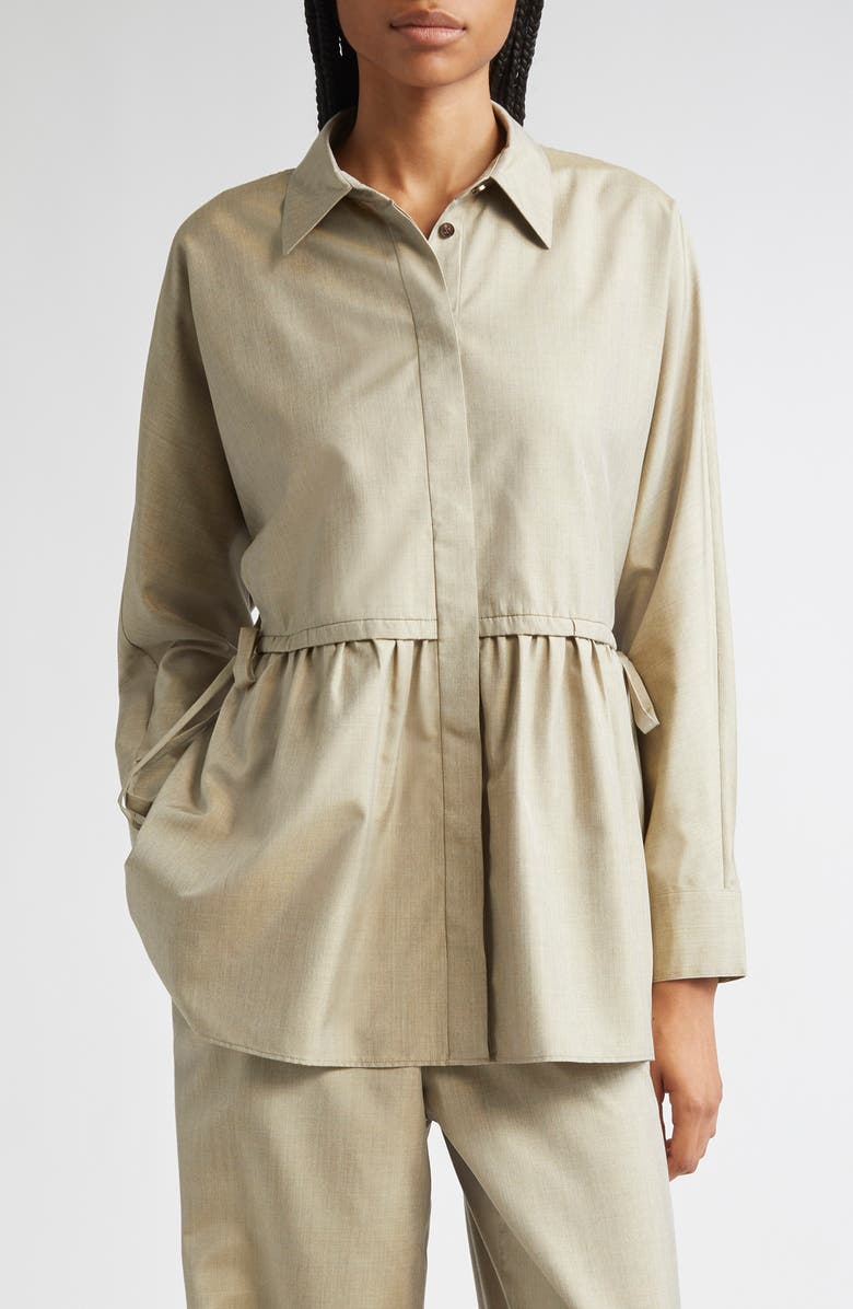 Lafayette 148 New York Gathered Waist Silk Blouse, Main, color, Green Clay Melange