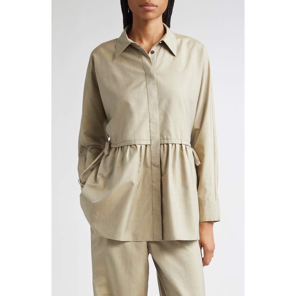 Lafayette 148 New York Gathered Waist Silk Blouse In Gray