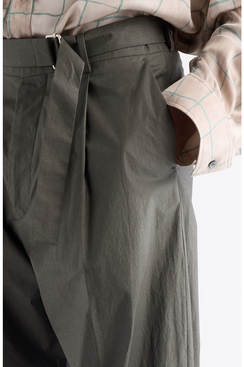 Pasoro Cinz Belted Washed Cotton Poplin Pants, Alternate, color, DARK GREEN
