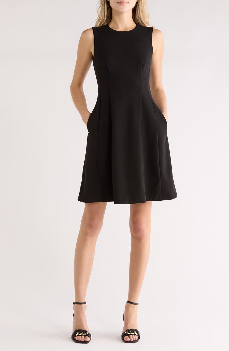 Eliza J Sleeveless Fit and Flare Dress, Main, color, Black