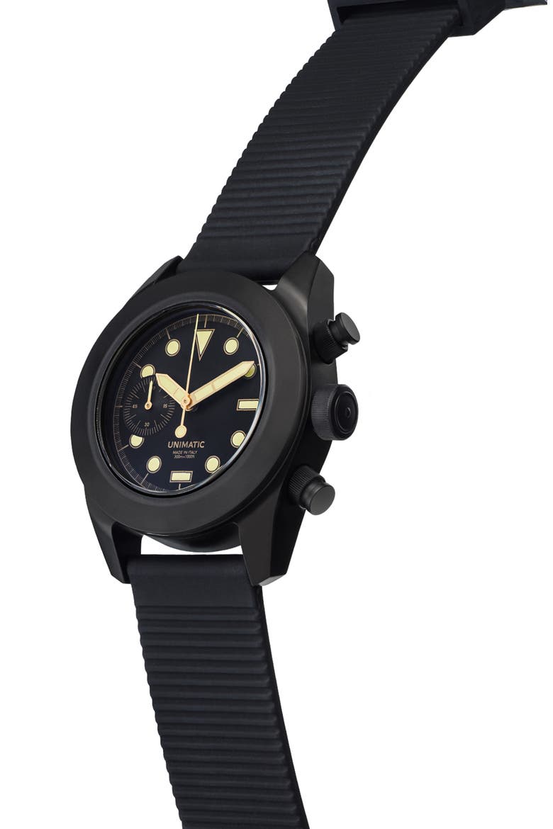 Modello Tre Fixed Chronograph Silicone Strap Watch, Alternate, color, BLACK