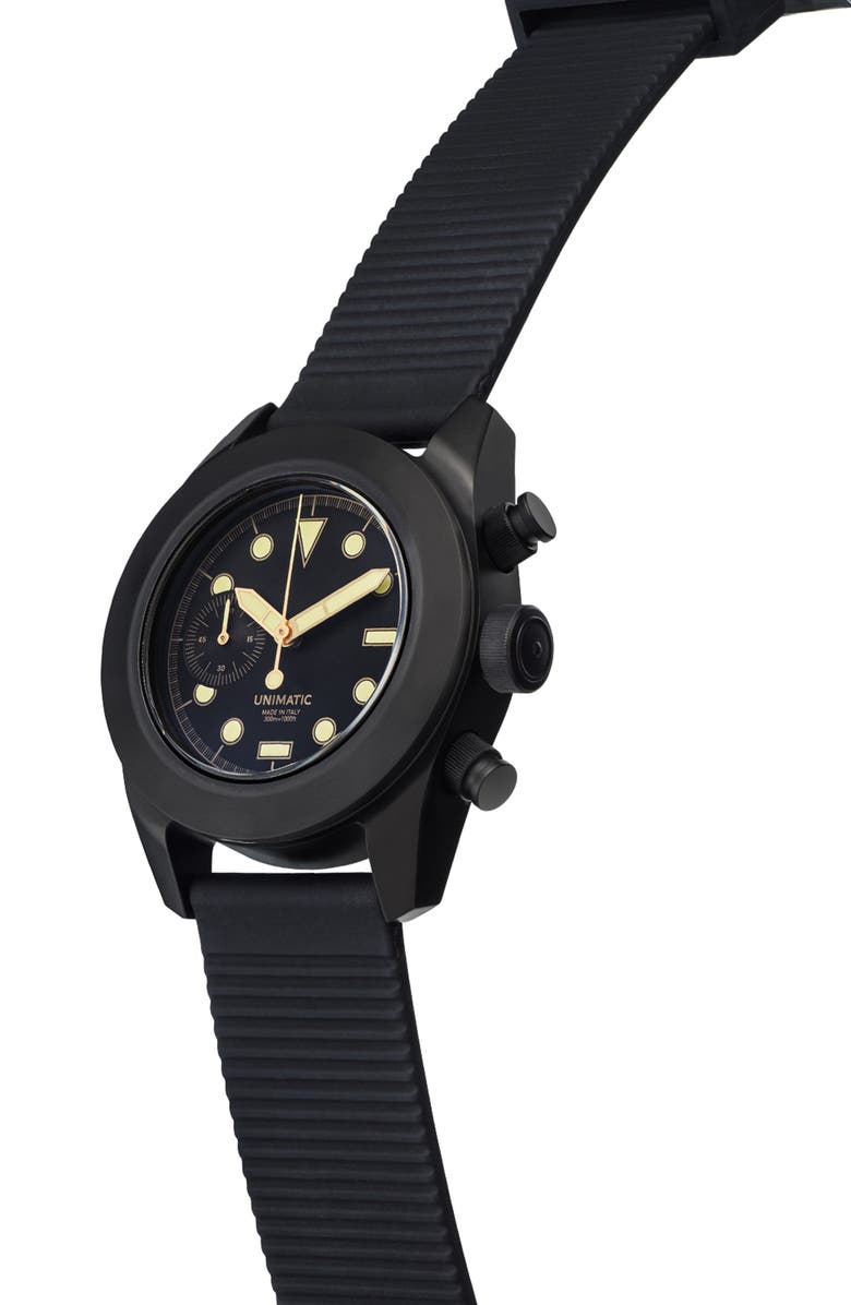 UNIMATIC Modello Tre Fixed Chronograph Silicone Strap Watch, Alternate, color, Black