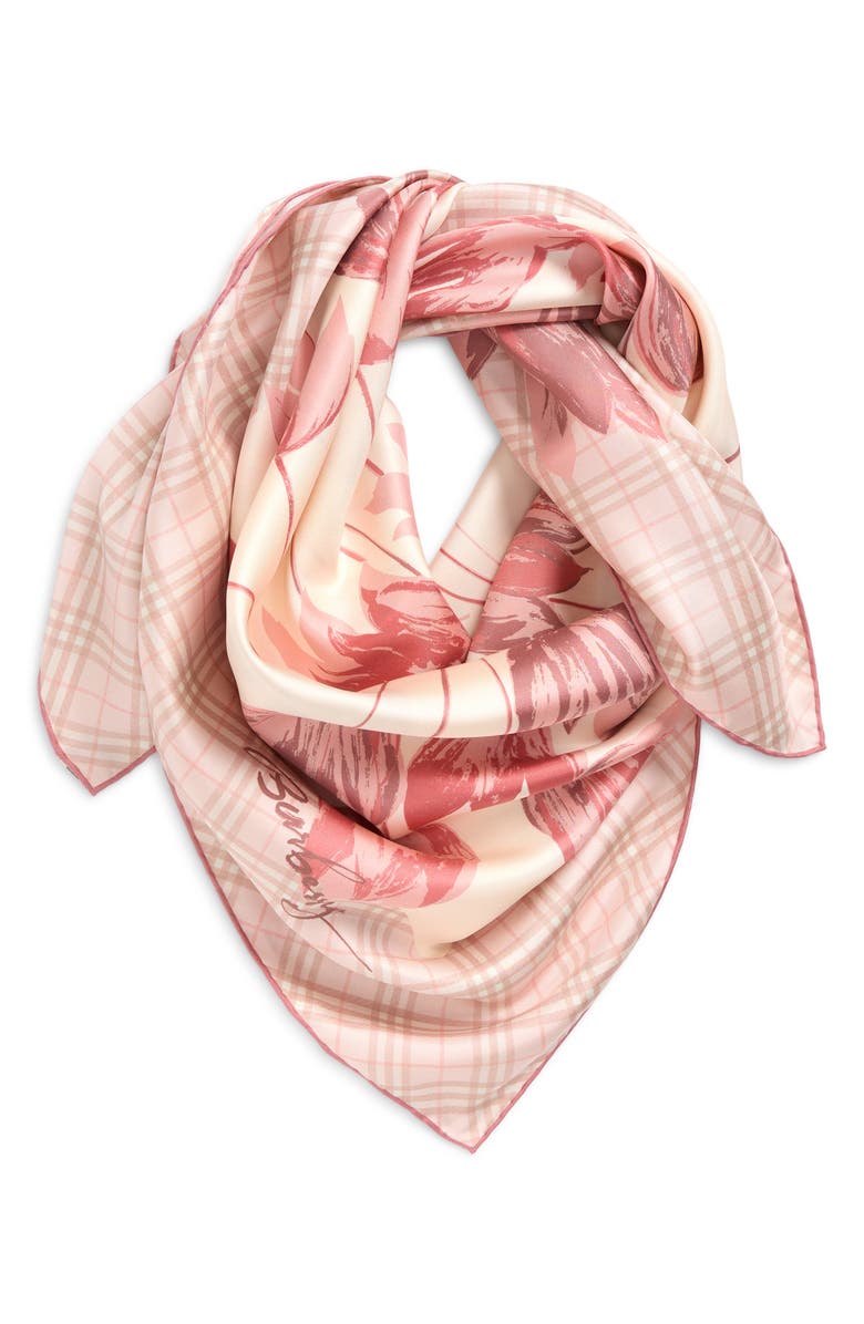 Burberry Tulip Check Silk Twill Square Scarf, Alternate, color, Quartz Pink
