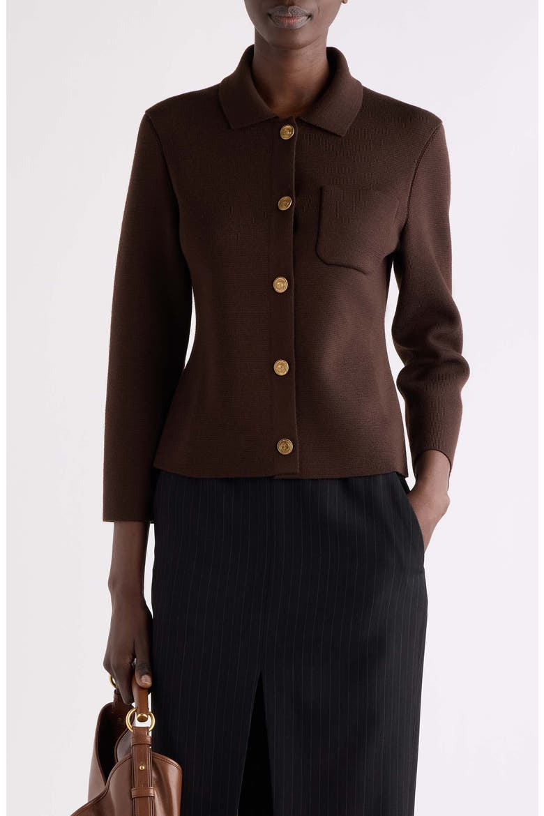 Virgin Wool Polo Cardigan, Main, color, EBENE