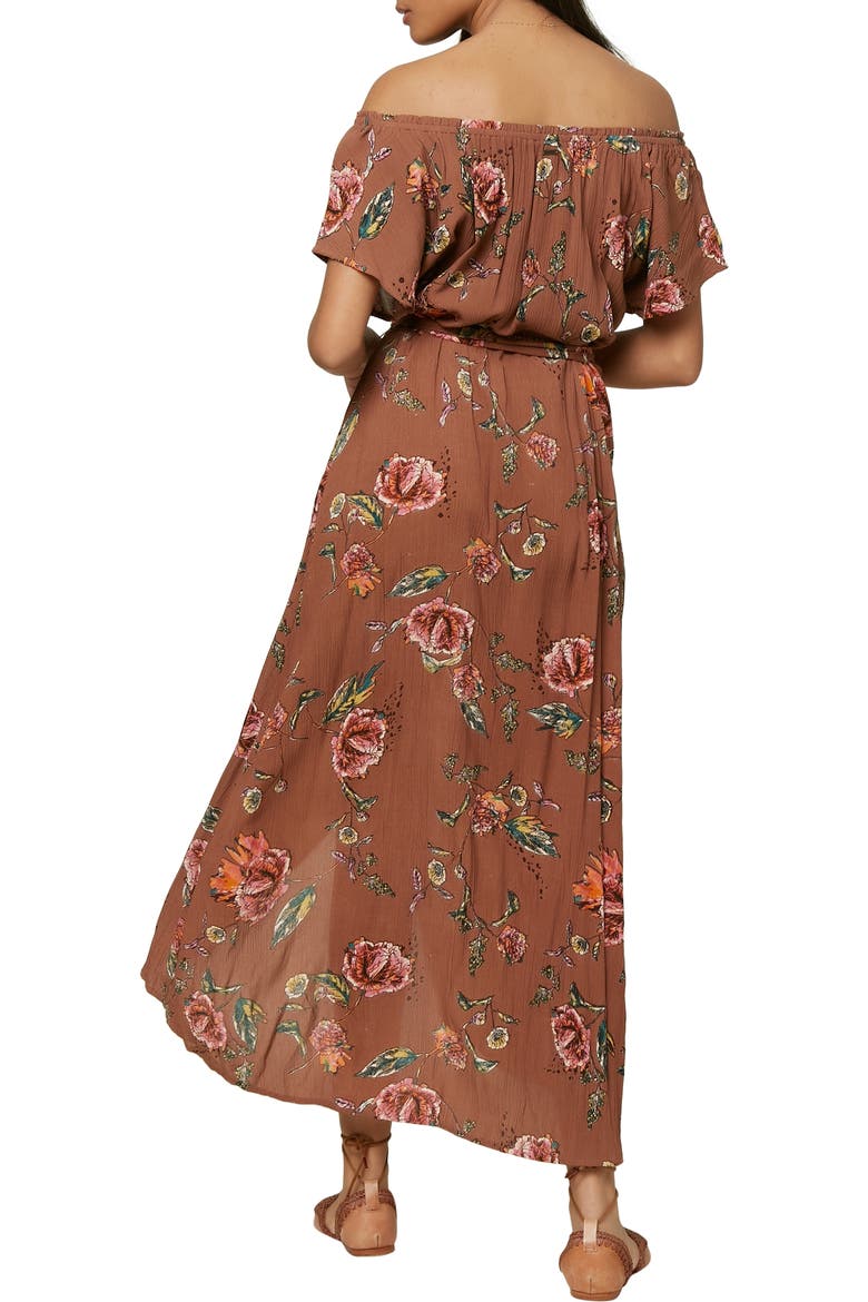 Conners Off the Shoulder Midi Dress, Alternate, color, COGNAC