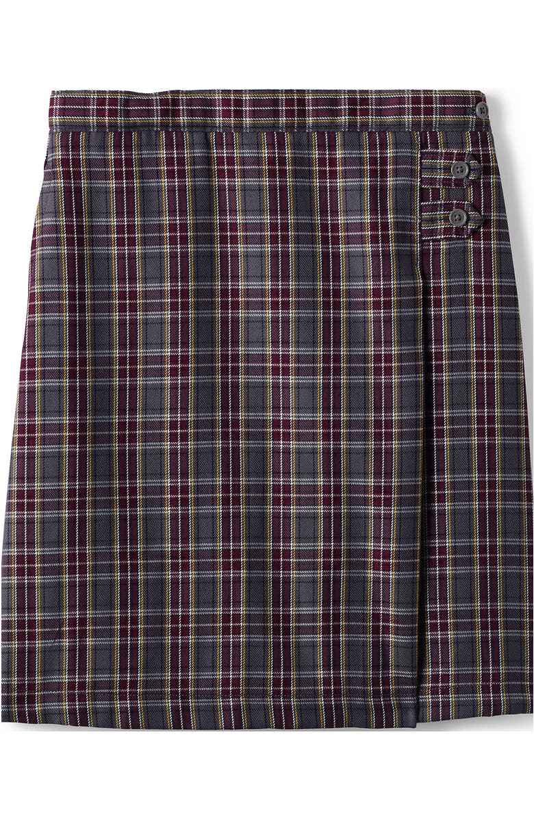 Lands' End School Uniform Girls Plaid A-line Skirt Below the Knee, Main, color, Plaid Gray Heather/Maroon