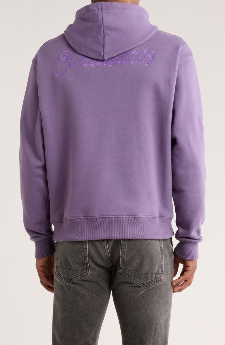 PLEASURES Scrawl Cotton Blend Hoodie, Alternate, color, Eggplant