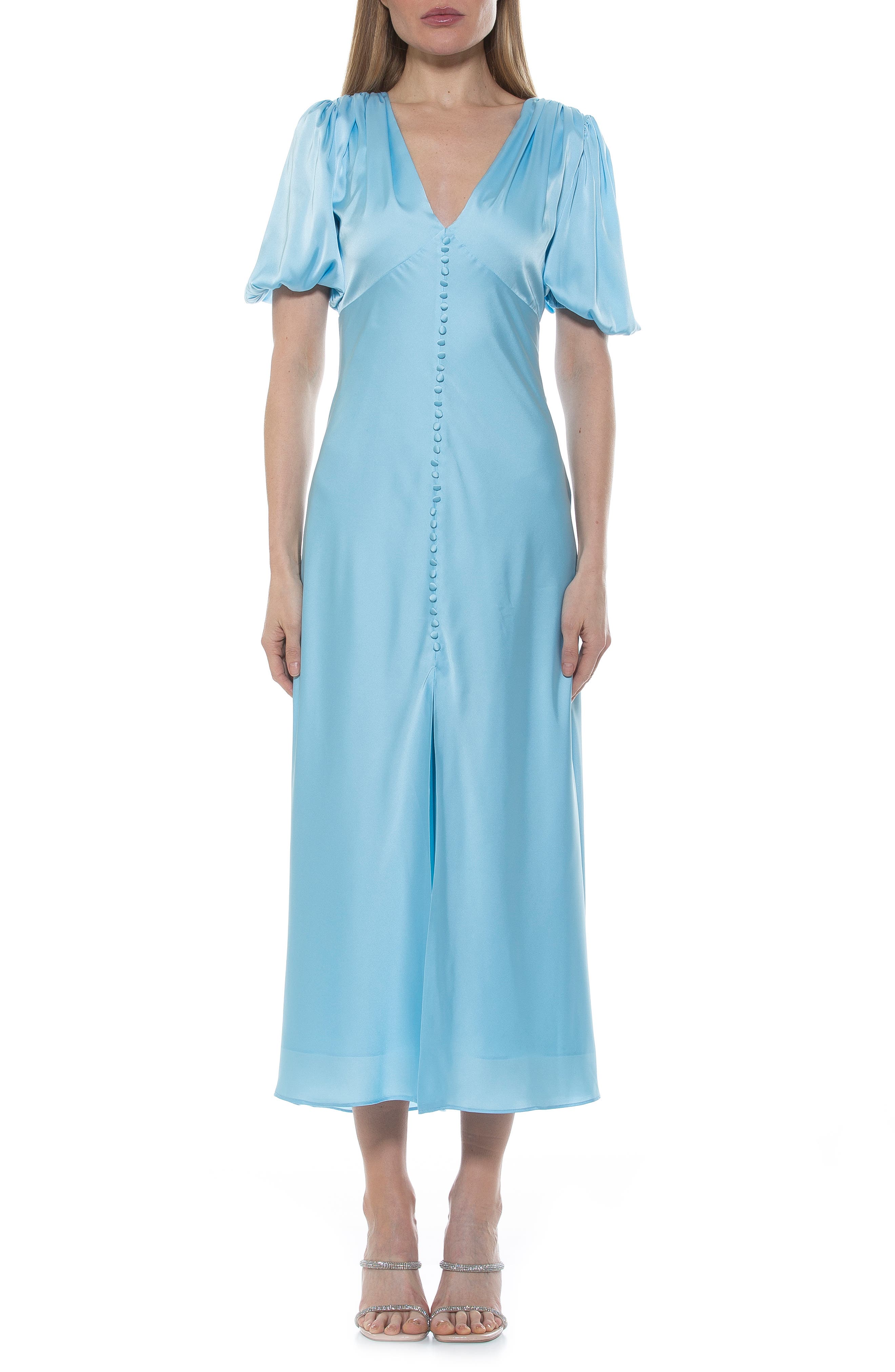 Alexia Admor Lorelei V-Neck Bubble Sleeve Midi Dress