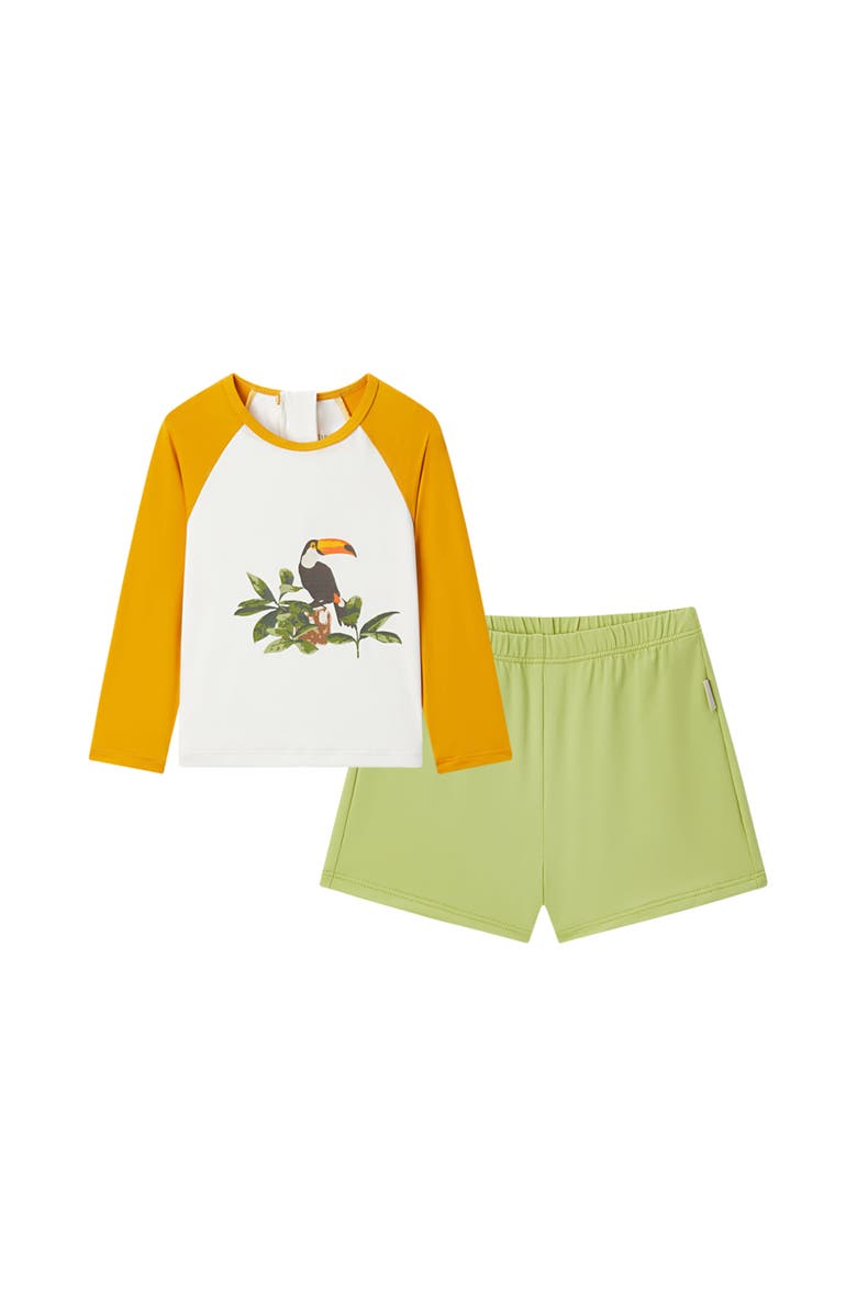 Milkbarn Long Sleeve Shirt and Trunks Swim Set, Main, color, Island Toucan
