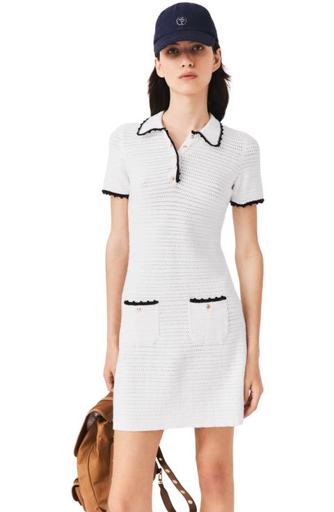 Knit polo dress with crochet