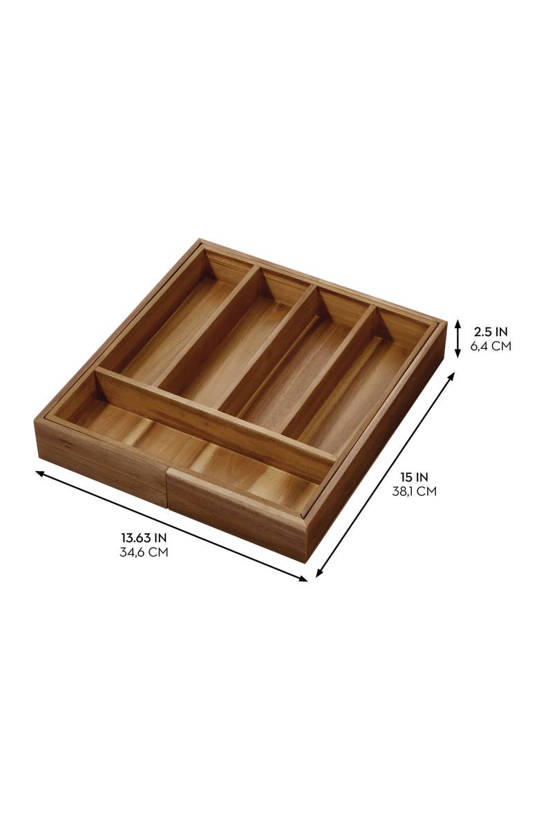 iDesign Expandable Acacia Wood Cutlery Drawer Organizer -Natural, Alternate, color, Natural