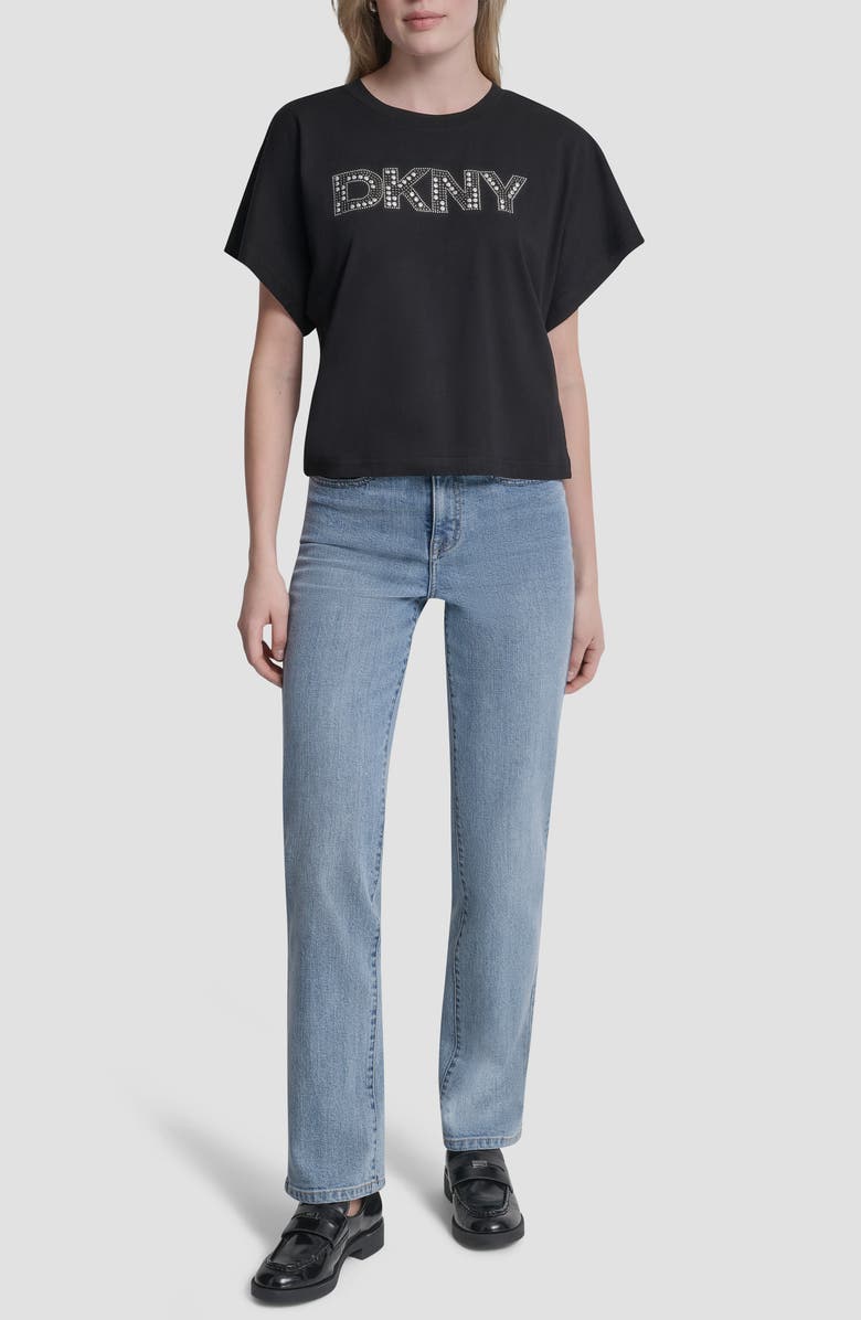 DKNY Bling Logo Cotton Blend Graphic T-Shirt, Alternate, color, Black