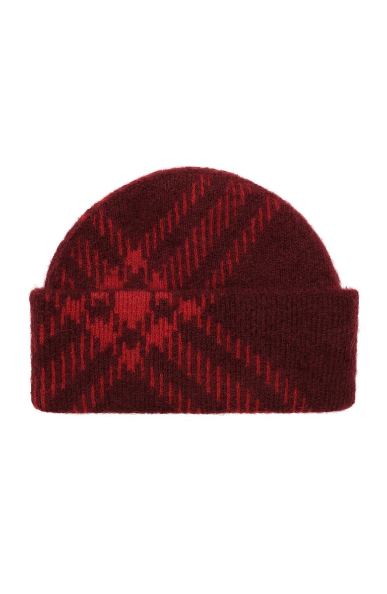 Burberry Check Mohair Wool Blend Beanie, Main, color, Oxblood Red