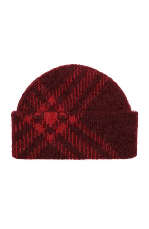 Check Mohair Wool Blend Beanie