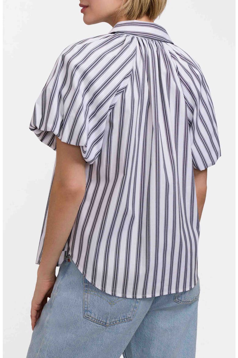 Paula Stripe Puff Sleeve Cotton Blend Button-Up Shirt, Alternate, color, BLACK/ WHITE