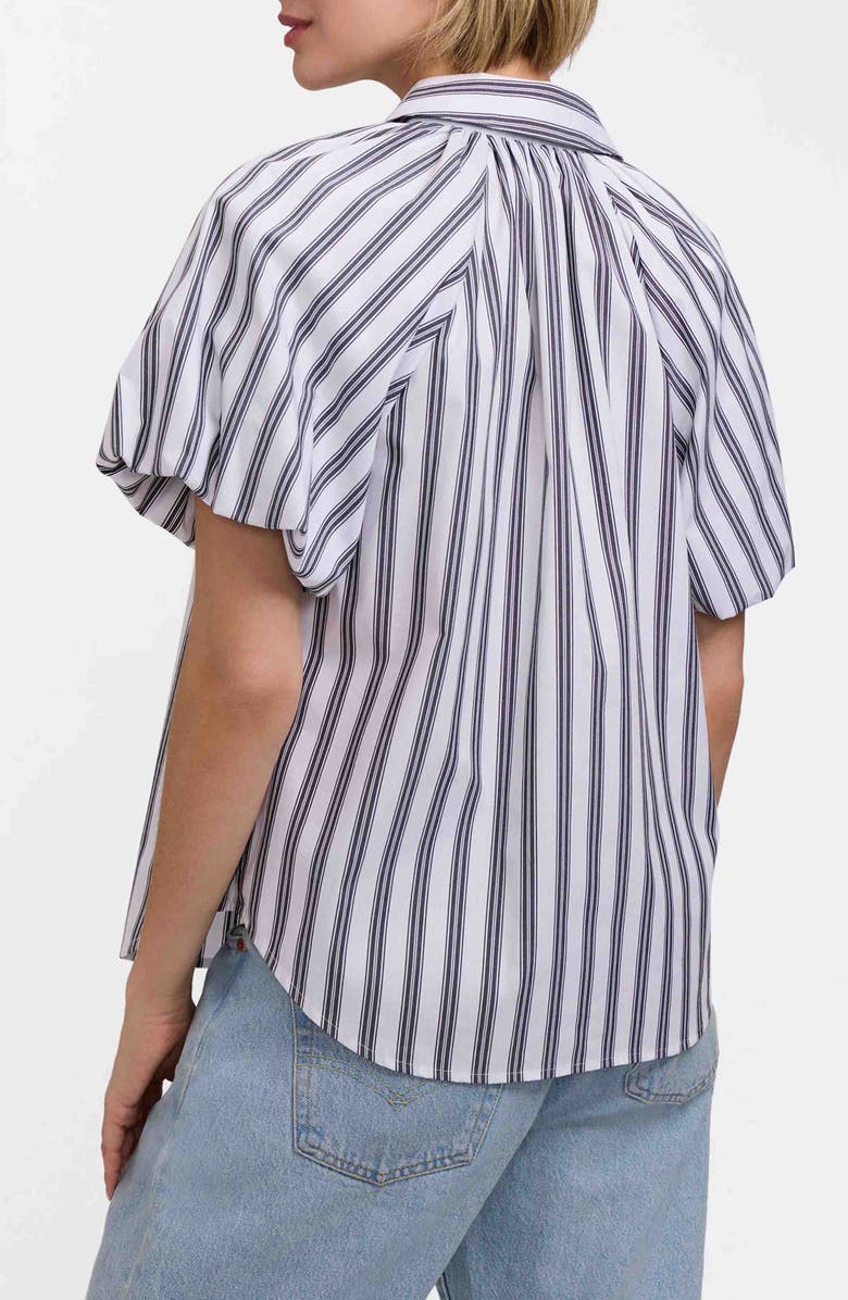 Foxcroft Paula Stripe Puff Sleeve Cotton Blend Button-Up Shirt, Alternate, color, Black/ White