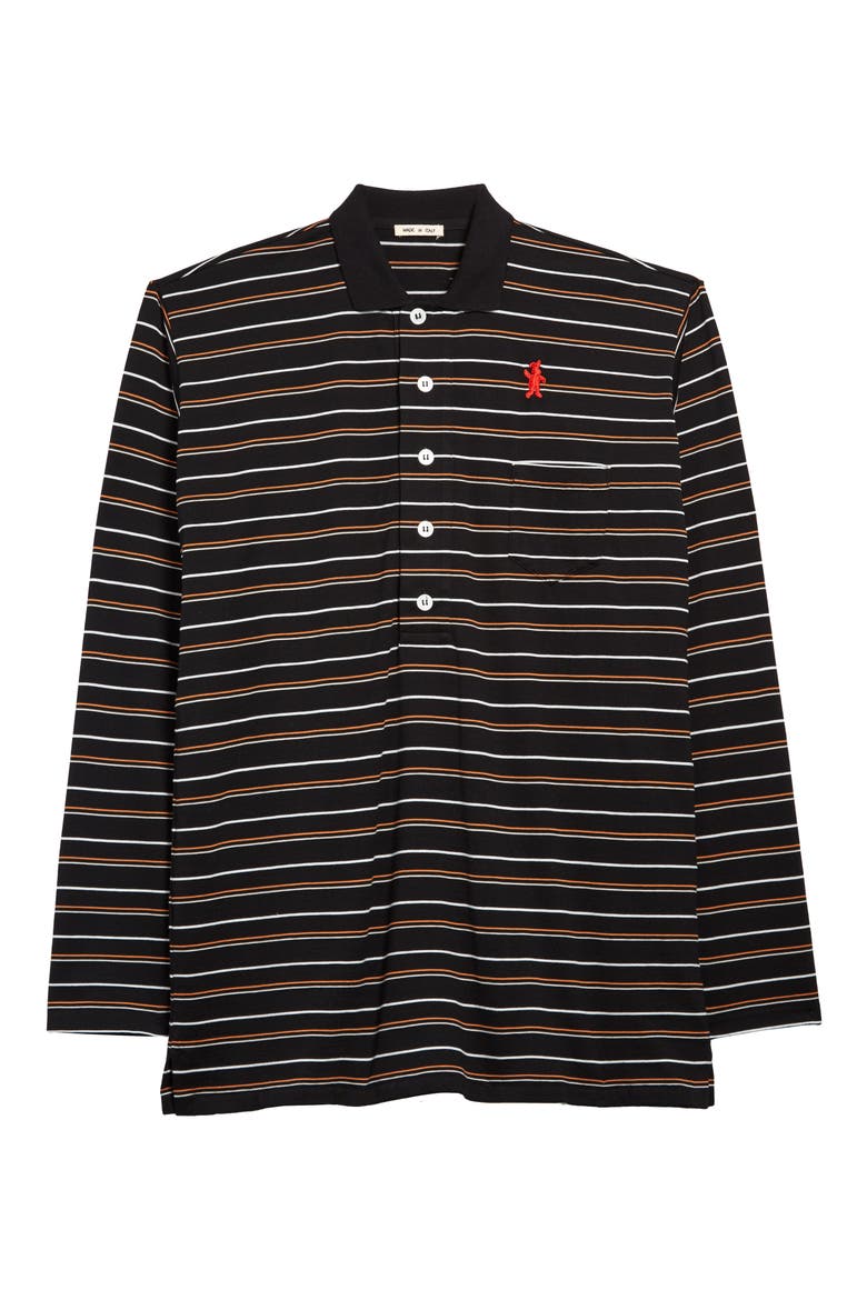 Dance Bunny Patch Stripe Compact Jersey Polo, Main, color, BLACK STRIPE