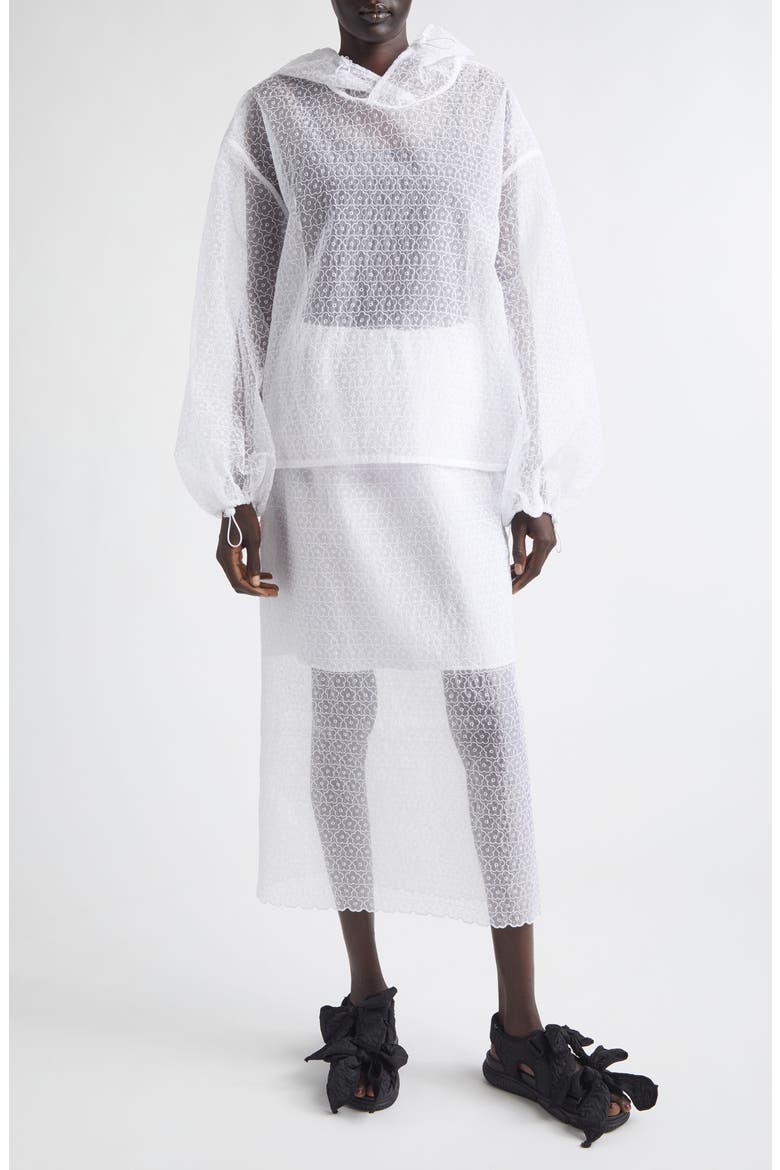 Shila Windflower Embroidered Sheer Organza Hoodie, Alternate, color, WHITE