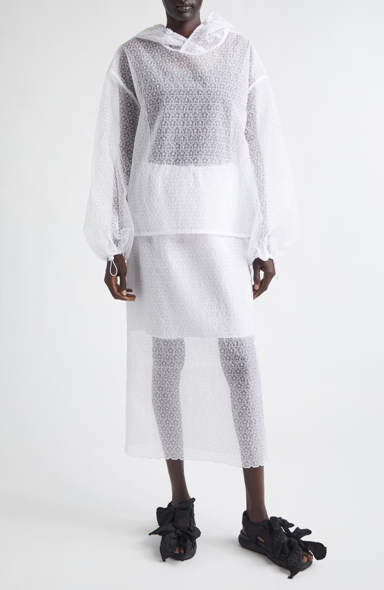Cecilie Bahnsen Shila Windflower Embroidered Sheer Organza Hoodie, Alternate, color, White