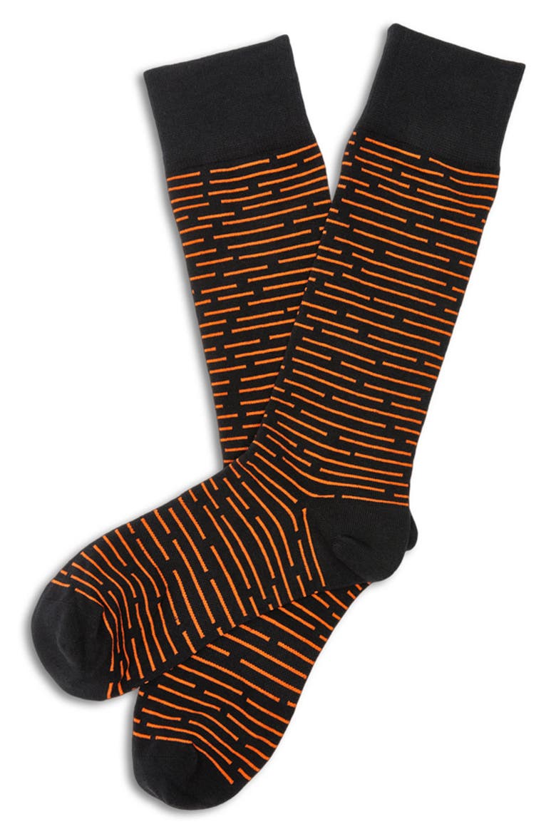 Broken Stripe Dress Socks, Alternate, color, ORANGE / BLACK