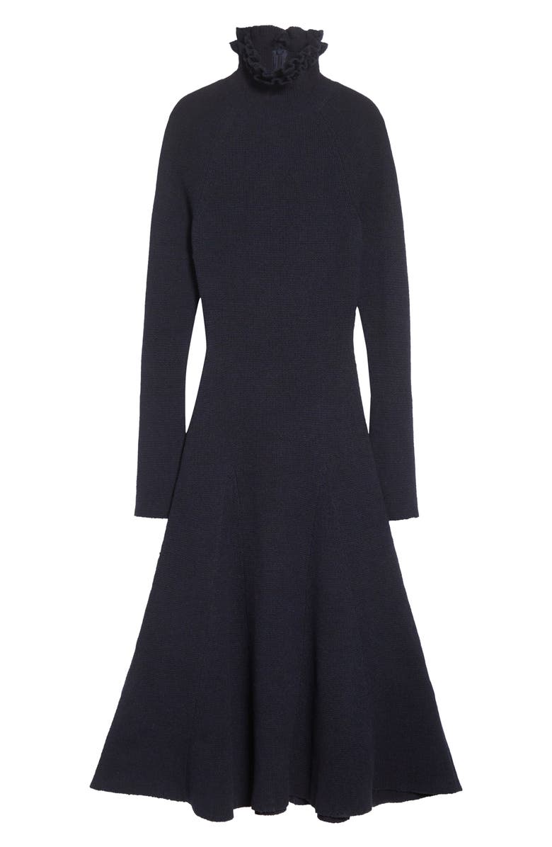 Alaïa Long Sleeve Wool & Silk Blend Fit & Flare Sweater Dress, Alternate, color, Marine
