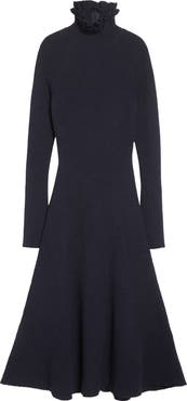 Alaïa Long Sleeve Wool & Silk Blend Fit & Flare Sweater Dress