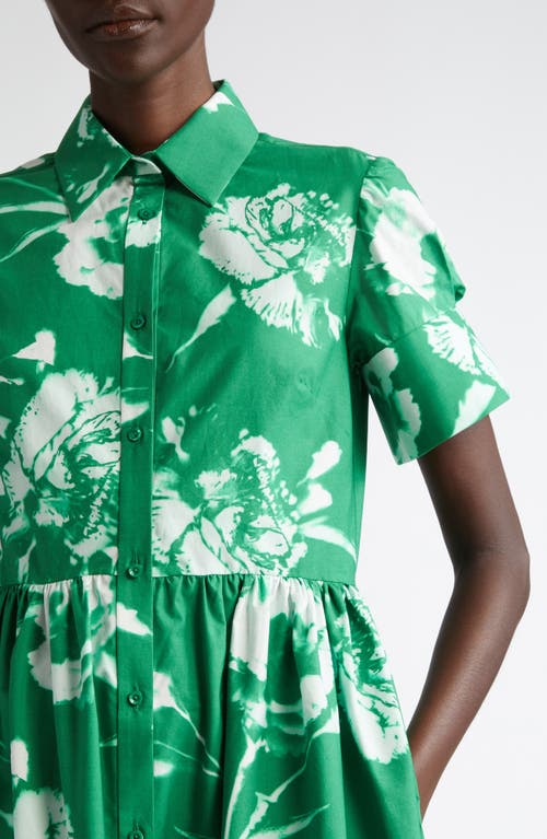 Shop Erdem Floral Print Cotton Poplin Shirtdress In Carnation Cyanotype Clover