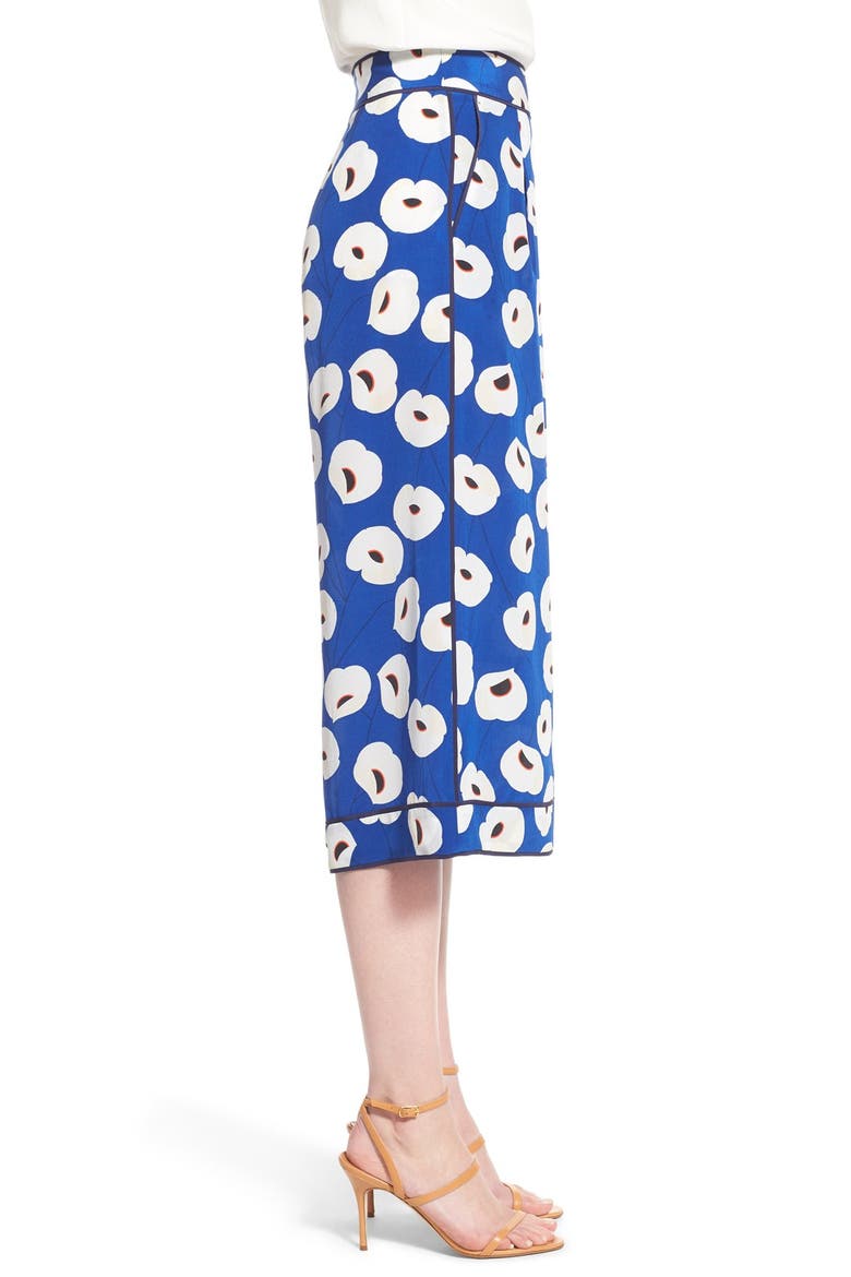 Floral Print Silk Culottes, Alternate, color, BLUE MAZARINE POPPY