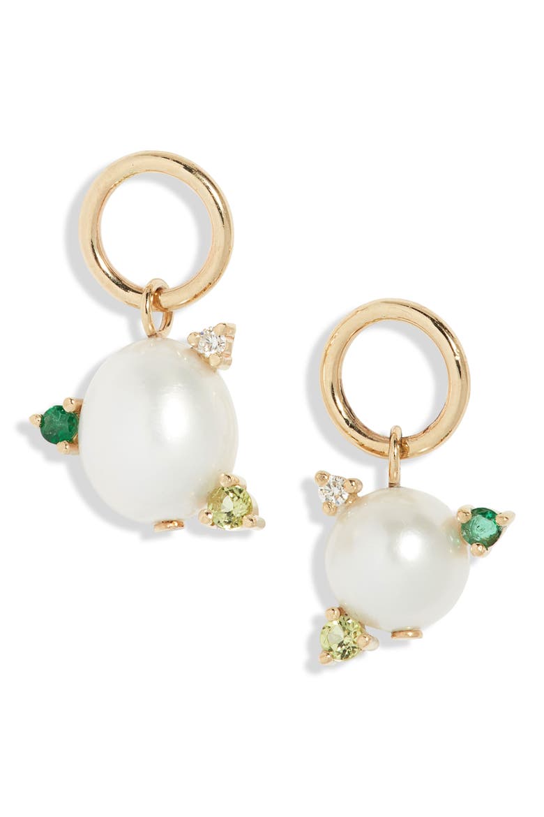 Mismatch Stone Cultured Pearl Drop Earrings, Main, color, GOLD
