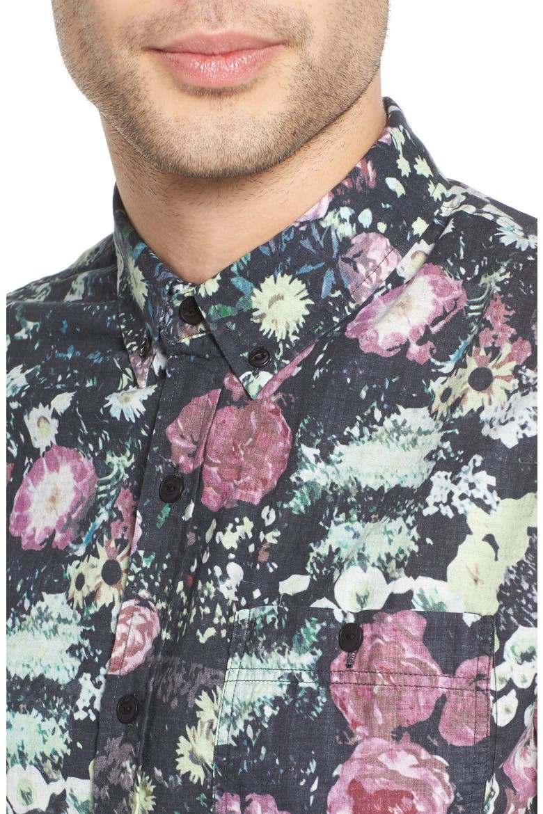 Floral Print Woven Shirt, Alternate, color, BLACK