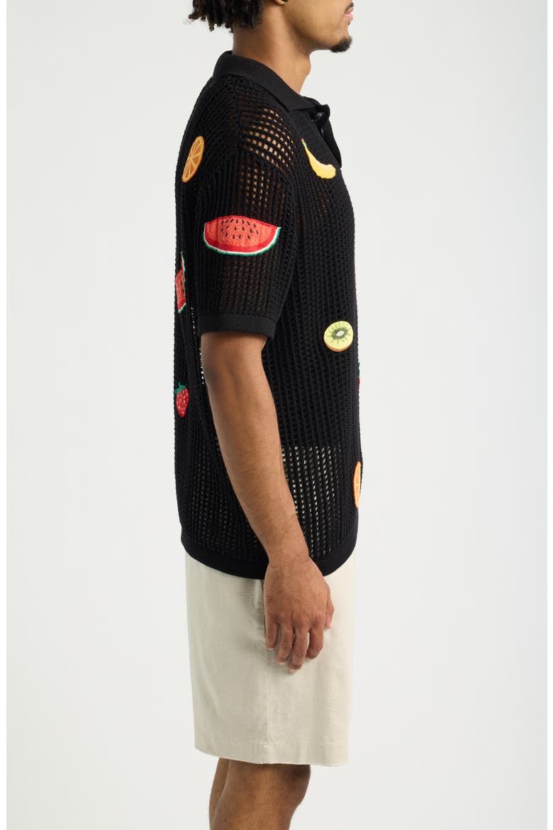 Freshly Picked Open Knit Polo, Alternate, color, BLACK