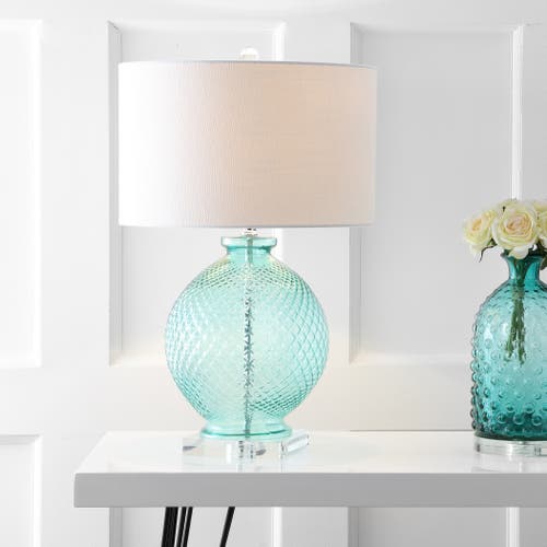 Jonathan Y Estelle 26" Glass And Crystal Led Table Lamp, Aqua In Aqua/clear