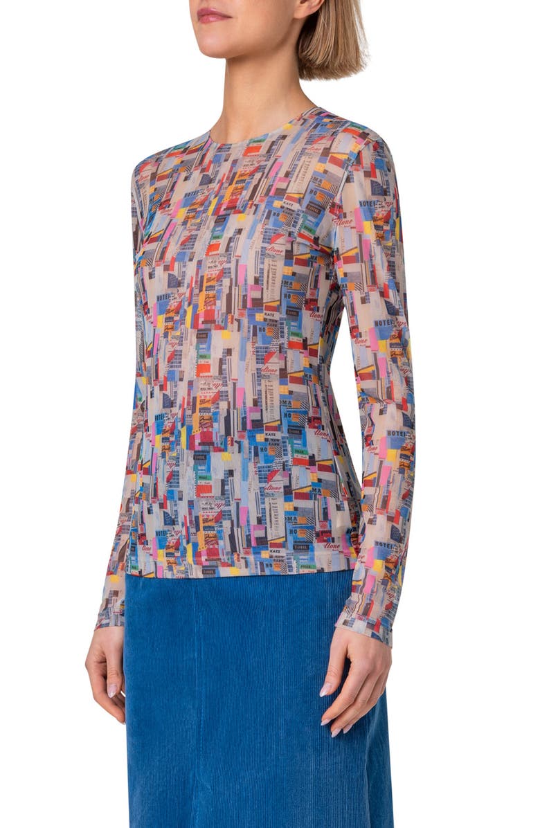 Akris punto NYC Paper Collage Print Stretch Tulle Top, Alternate, color, 