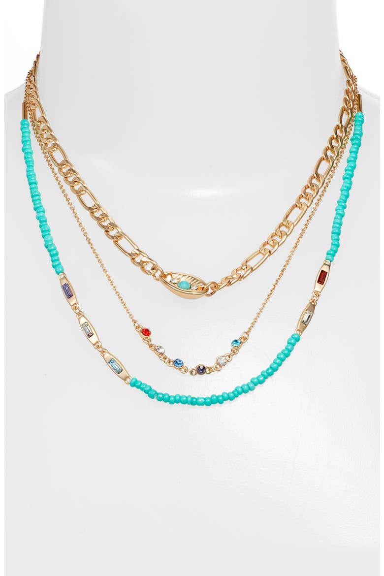 Layered Bead Necklace, Alternate, color, TURQ- GOLD
