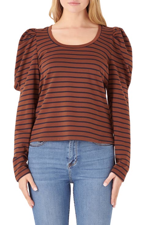 Stripe Puff Sleeve Knit Top