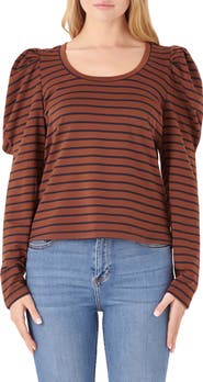 English Factory Stripe Puff Sleeve Knit Top