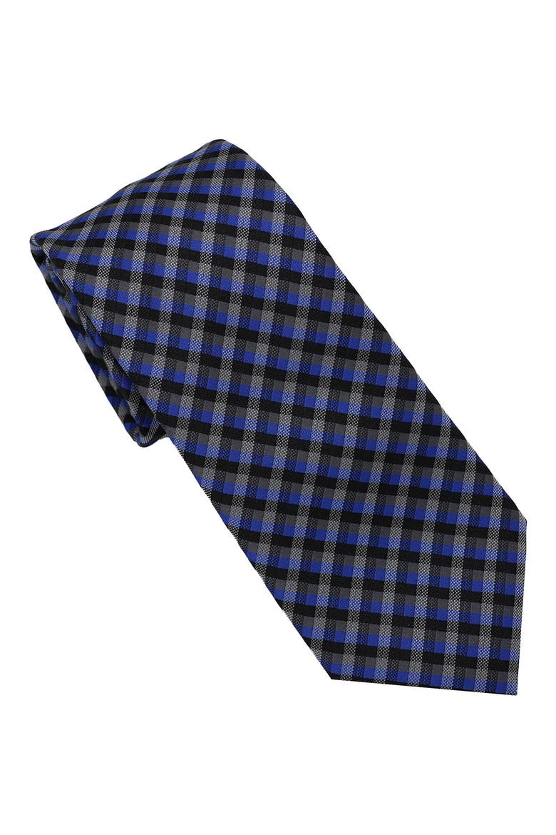 Gingham Print Tie, Main, color, BLACK/ ROYAL