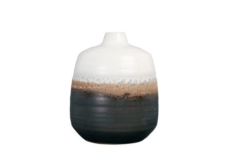 Ombré Ceramic Vase with Reactive Glaze, Black and White