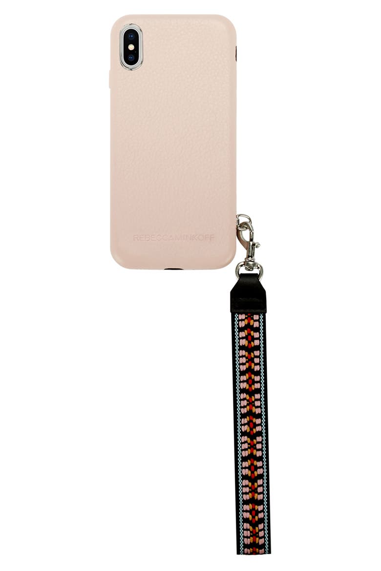 iPhone X/Xs Leather Wristlet Case, Main, color, PEONY PINK