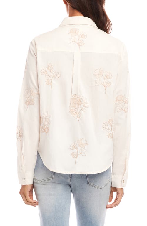 Karen Kane Floral Embroidery Button-up Shirt In Cream