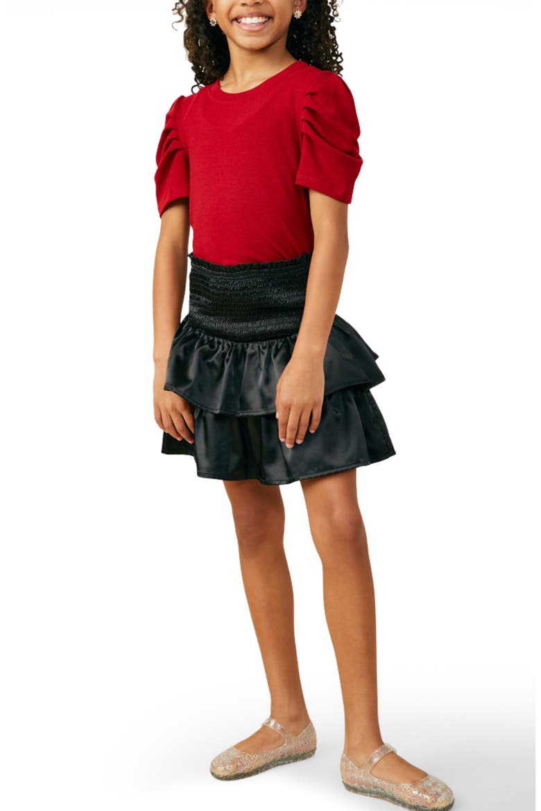 Kids' Rib Knit Puff Sleeve Top, Alternate, color, RED