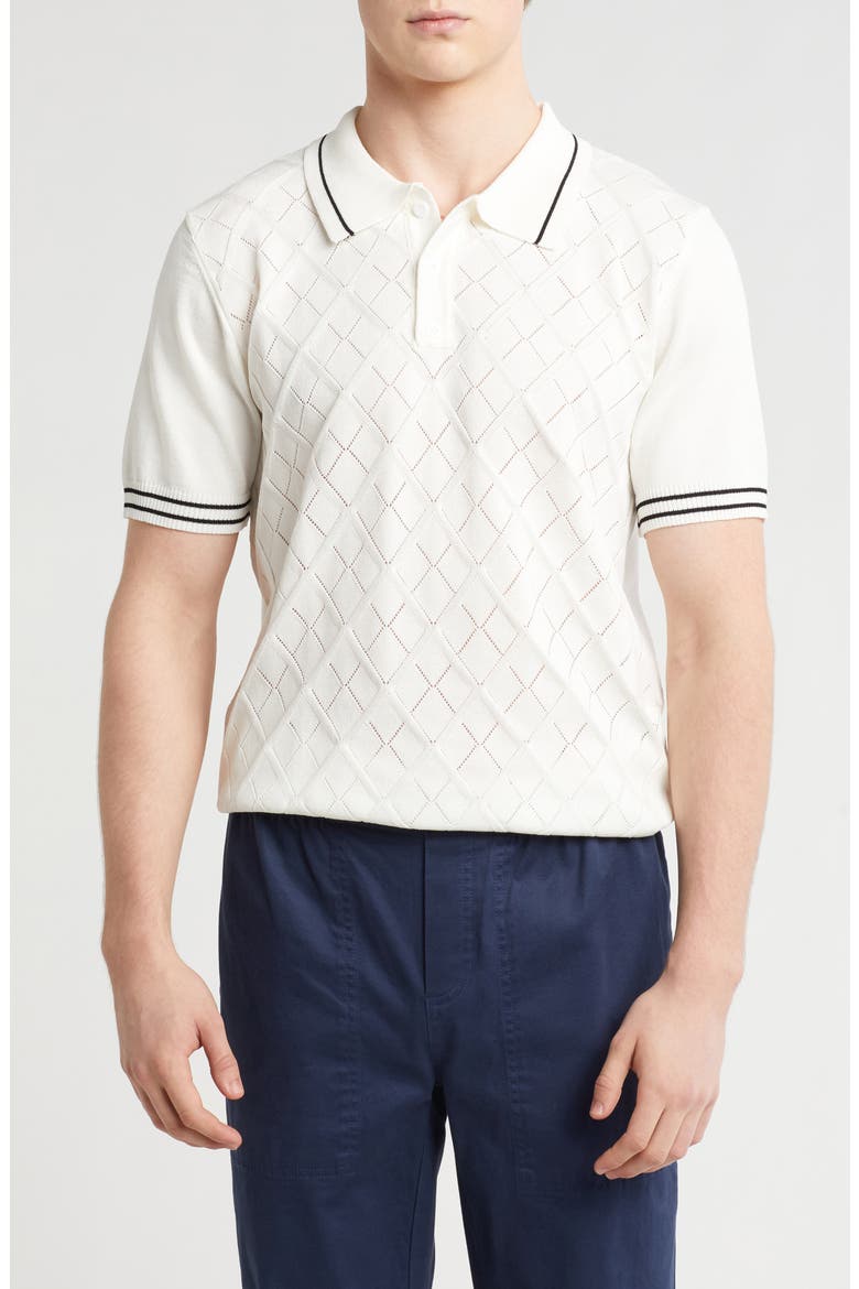 Tipped Collar Sweater Knit Polo, Main, color, CREAM