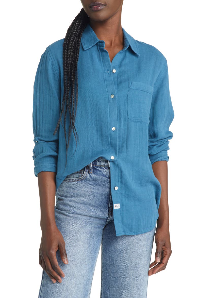Ellis Organic Cotton Button-Up Shirt, Main, color, DEEP SEA